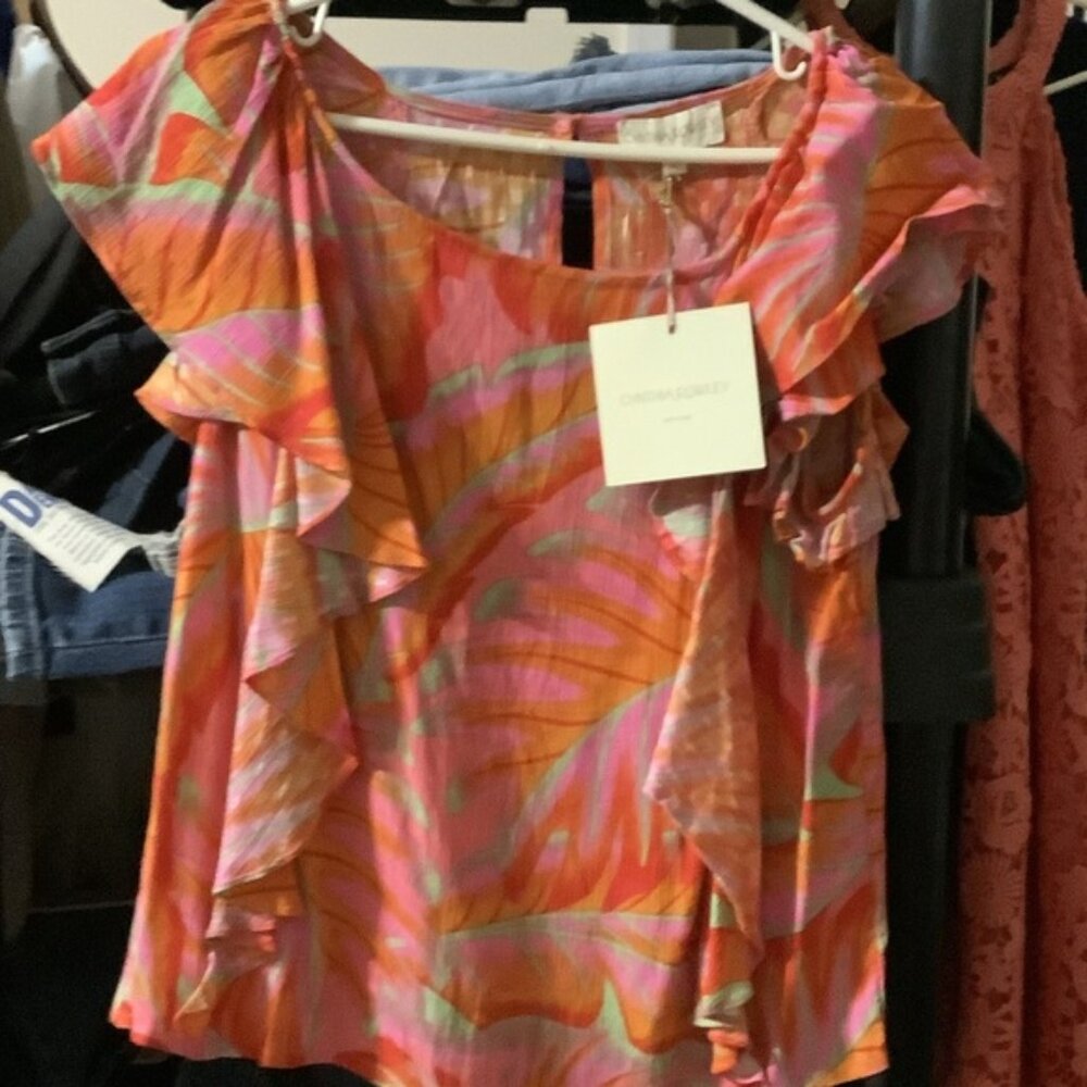 Cynthia Rowley Tropical Ruffle‎ Blouse
